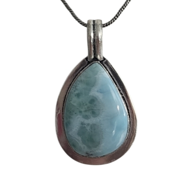 Sterling Silver Blue Larimar Teardrop Pendant Necklace
